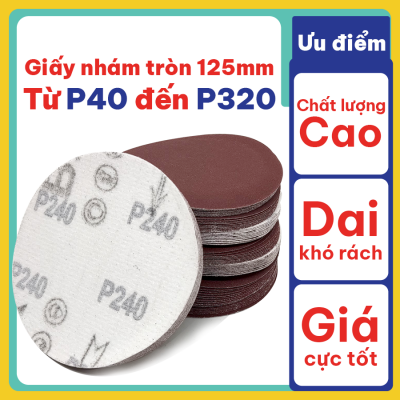 Giấy nhám tròn mịn thô chà gỗ giấy ráp dính 125mm (5 inch), đầy đủ độ nhám từ P40 đến P320